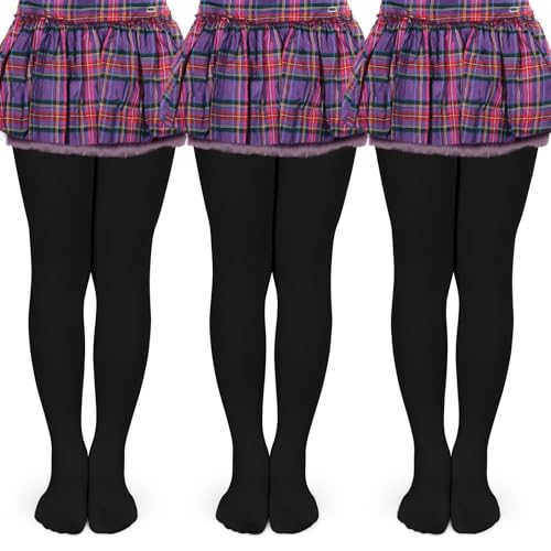 srclo 3 Pairs Girls Kids White Black Tights Soft Stretchy Knitted School Uniform Everyday Ballet Dancing Tights Ages 6-15 Years