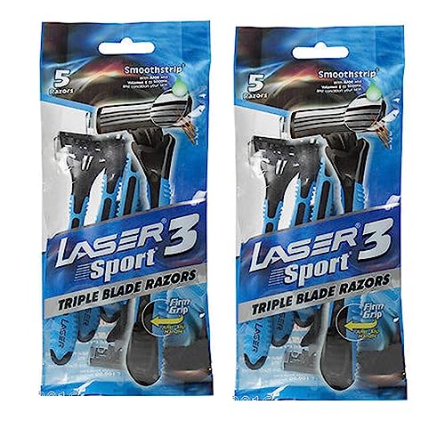 Laser Shaving Men 2 Pack Of Sport 3 Triple Blade Razor 5+5 Total 10 Pcs Razors