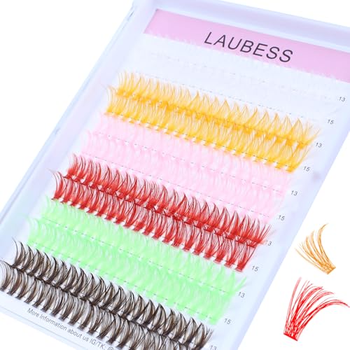 Image of Colored Lash Clusters LAUBESS Colored Eyelash Clusters Wispy Colored Lash Extensions Colorful Lash Clusters Individual Lashes White Orange Light Pink Red Green Dark Brown (Colorful 0.07D, 13 /15mm)