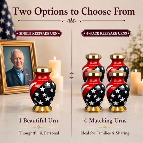 Image of Trupoint Memorials Small Urns for Human Ashes Keepsake, Military and Patriotic Decorative Mini Cremation Urn for Veteran Adult Men and Women, Small Red