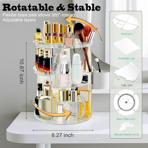 Image of 360 Rotating Makeup Organizer for Vanity Adjustable Cosmetic Display Case Large Capacity Skincare Organizers Perfume Organizer Spinning Holder for Countertop Vanity and Bathroom