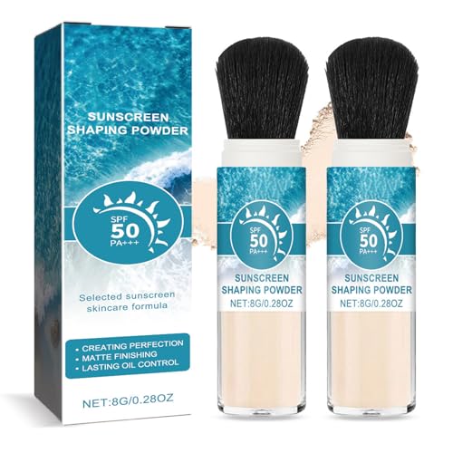 2 polvos minerales de protección solar SPF 50, control de aceite y duradero, resistente al agua, transpirable, maquillaje en polvo para todo tipo de piel