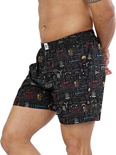 Image of The Souled Store F.R.I.E.N.D.S: Doodle Mens and Womens Graphic Printed Cotton Boxer Shorts Black