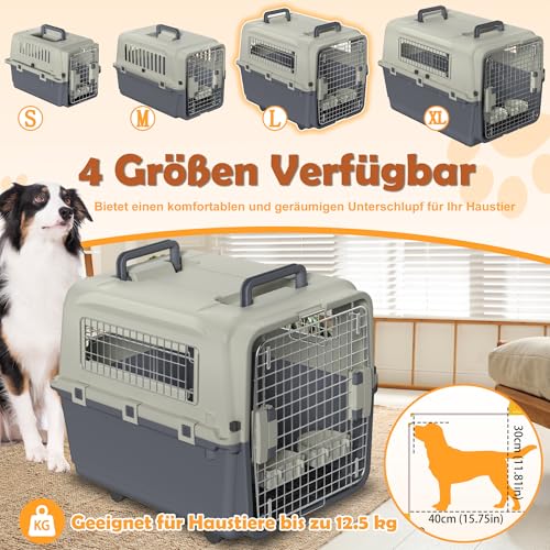 Froadp Transportbox für Haustiere Hund Katze Hundebox aus PP Kunststoff 67x51x58.5cm Katzentransportbox Hundetransportbox mit Rädern & Urinabstandshalter & Hängende Fressnäpfe Katzenbox