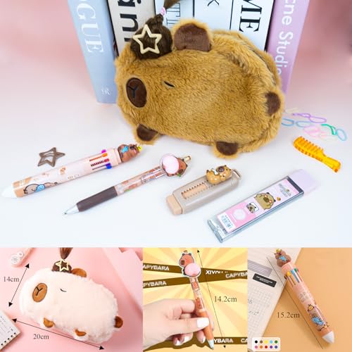 Image of KEYDUACU Cute Water Cavy Pencil Case with Hairstyle Kit, Large Capacity Water Guinea Pig Cute Animal School Supplies Bag with Pencil Set & 10-Color Pen(Brown)