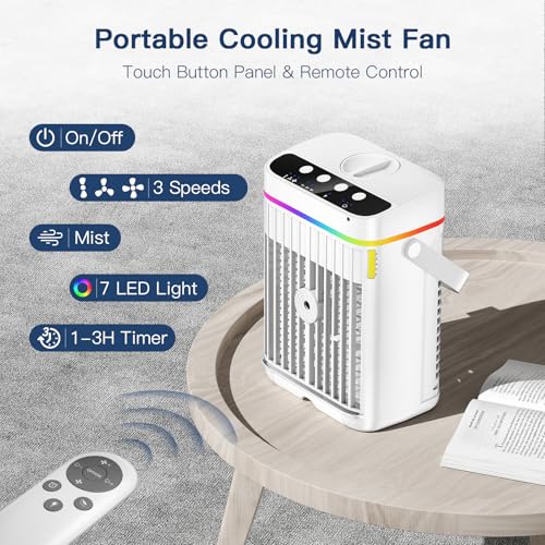 Mobiele airconditioner, draagbare mini-airconditioner, mobiele airconditioner, zonder afvoer, 4-in-1 mobiele koeler, ventilator met 3 snelheden voor thuis, kantoor, reizen - Afbeelding 3