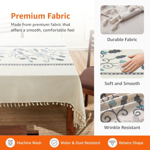 Image of Amazon Basics Tablecloth for Dining Table Cover, Microfiber Fabric Rectangle Tablecloth, 40x60 Inches 4 Seater (Blue Floral, 4 Seater)