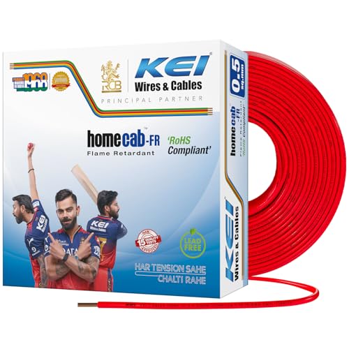 Image of KEI WIRES & CABLES Homecab 0.5 sqmm 1 Core Copper Flame Retardant House Wire PVC Insulated Cable for Domestic & Industrial Electrical Wiring (Red, 90 Meters)