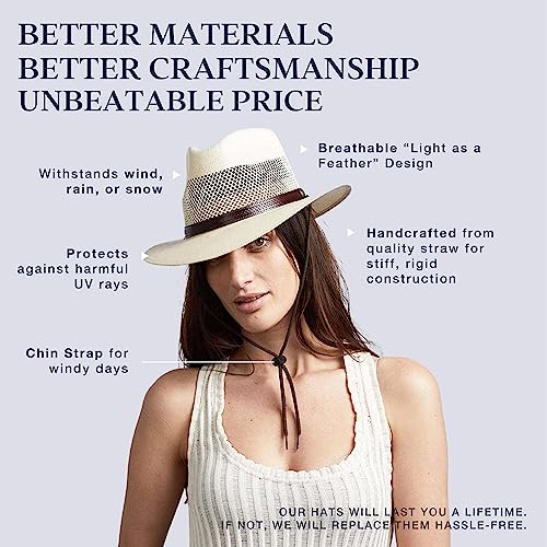 American Hat Makers Fedora Hat – Straw Hats For Men & Women – Trendy Sun Hat Cream #TOP4