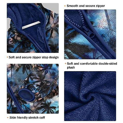 Dark Palm Trees Silhouettes Boys Fleece Hoody Jacket Zip Up Coat Warm Fall Winter Plush Jacket Long Sleeve Outerwear3