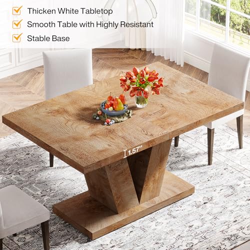 Image of Tribesigns 47-Inch Dining Table for 4, Light Oak Brown Kitchen Dinner Furniture with Heavy Duty Pedestal, Farmhouse Wooden Eating Desk for Home, Dining Room, Small Space