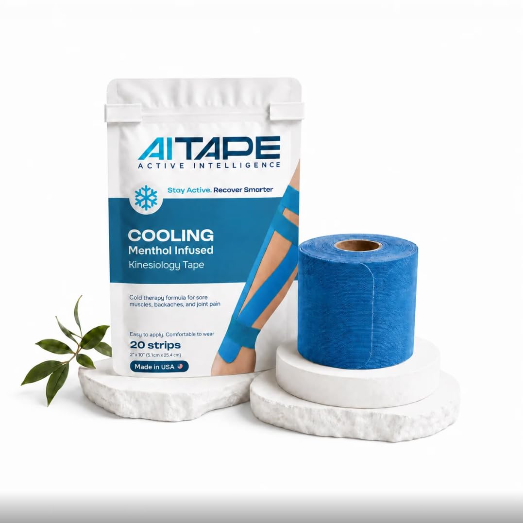 AI Tape Cooling Menthol Kinesiology Tape, Blue, 20 Precut Strips