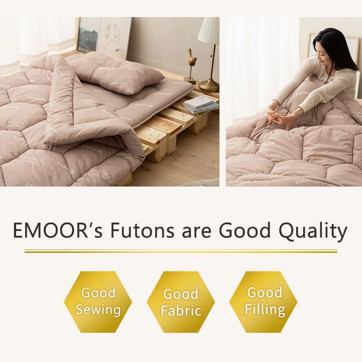 Miniatura 2 de EMOOR Juego completo de futón japonés de 7 piezas con bolsa de almacenamiento (edredón, colchón, almohada, 3 fundas y bolsa de almacenamiento),