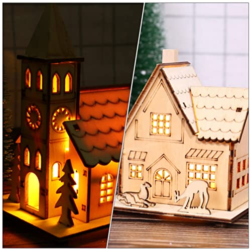 Nuobesty M0120498BI1X9 3Pcs Christmas Wood Village Led Luminous House Xmas Style Ornaments Village Chistmas Scene Festival Wood Craft House Decors Luminous House Decors thumb #4