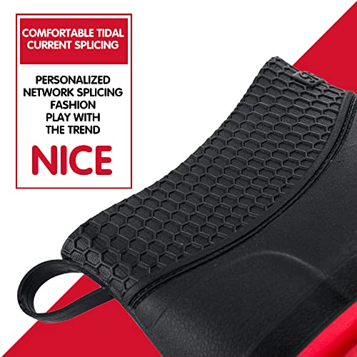 Crazynekos Mens Rain Ankle Boots Pvc Waterproof Rubber Boots Non-Slip Rubber Boots Kitchen Garden Shoes (Black-Red,7,7) #TOP7