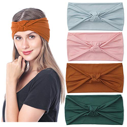 4 Pack Women Headbands Turban Knot Hairbands Versatile Wide Head Wraps Elastic Thick Hair Bands For Yoga Running Workout