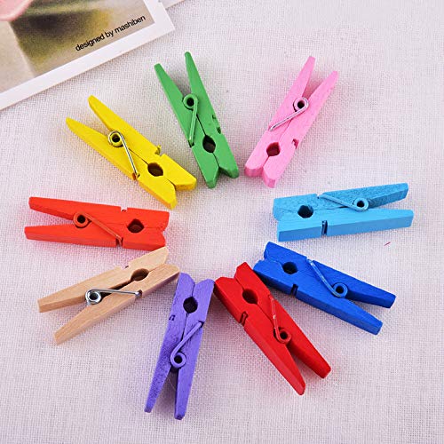 Magnolian 100 Pieces Mini Colored Natural Wooden Clothespins Photo Paper Peg Pin Craft Clips,Home Decoration Photo Clips With 33 Feet Jute Twine #TOP7