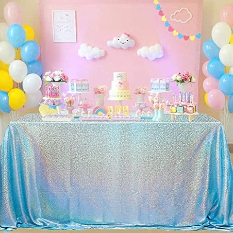 Turquoise Tablecloth Rectangle Sequin Table Clothes 50x80 Inches Sparkle Table Cover Aqua Sequin Tablecloth for Wedding Shower Glitter Tablecloth Overlay for Banquet Holographic Party Decorations Cover