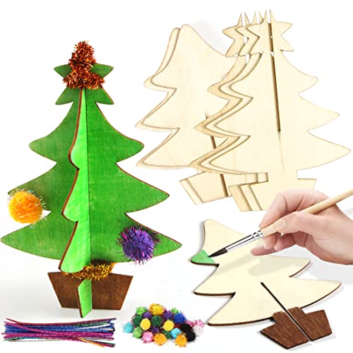 Bluelves 10 Pezzi 3D-Albero di Natale in Legno Ornamenti,Decorazioni Natalizie Fai da Te,Decorazioni Albero di Natale,Addobbi Legno Natale per Bambini,DIY Albero di Natale Decorazioni Natalizie