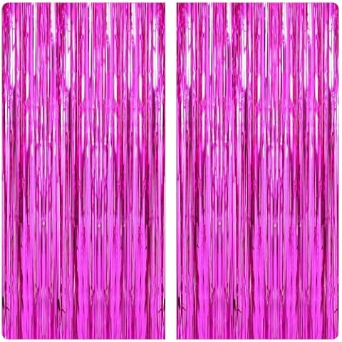 Rose Red Tinsel Curtain Party Backdrop 2 Pack 3.3x8.2 Feet Foil Fringe Backdrop Curtains for Birthday Wedding Engagement Baby Shower Bachelorette Christmas Holiday Celebration Party Decorations Cover