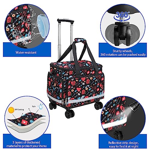 Medical Bag Rolling Roller Bag Trolley Duffel Nurses EMT CNA RN Empty for First Aid Responder Home Health Care Nursing Student Roll Duffle Bag Carry on Wheels Wheeled Work Physicians Doctor, Nurse