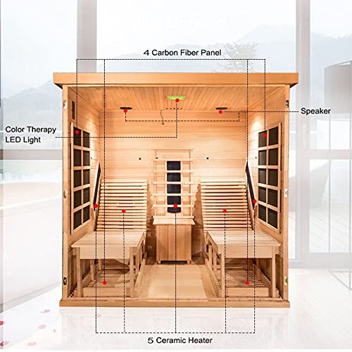 Smartmak Full Spectrum Infrared 2 Person Sauna Room for Home, Red Light Therapy Luxury Recliner Wood Indoor Saunas, Canadian Hemlock Dry Spa Room, 3400W with 10 Heaters, Speakers, Lights, Oxygen Bar