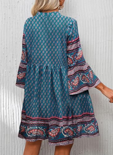 Image of Summer Dresses for Women 2026 Flowy Ruffle 3 /4 Sleeve V Neck Tiered Casual Babydoll Boho Beach Mini Dress