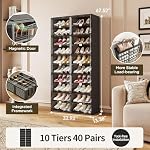 ANTBOX Portable Shoe Rack Storage with Clear Magnetic Doors, One-Piece Folding Shoe Cabinet Organizer Box for Closet Entryway, Large Plastic Shoe Box Cabinet 10 Tiers Fits up to 40 Pairs (Black Frame)