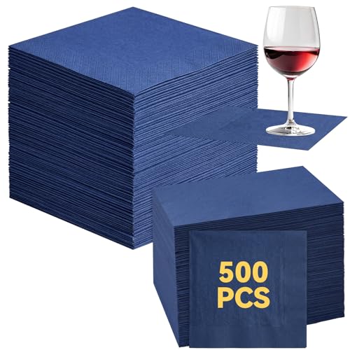 Image of Henoyso 500 Pack 2 Ply 9.8 x 9.8 Inch Navy Blue Cocktail Napkins Bulk | Disposable Dinner Beverage Paper Napkins for Wedding Bar Party Birthday Cocktail Holiday Elegant Restaurant