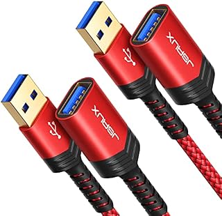 JSAUX USB 3.0 Extension Cable, [2Pack, 2M] High Speed 5Gbps Data Transfer Type A Male to Female USB Extension Lead Cord Compatible for USB Keyboard, Mouse, Flash Drive, Hard Drive,Printer, etc - Red