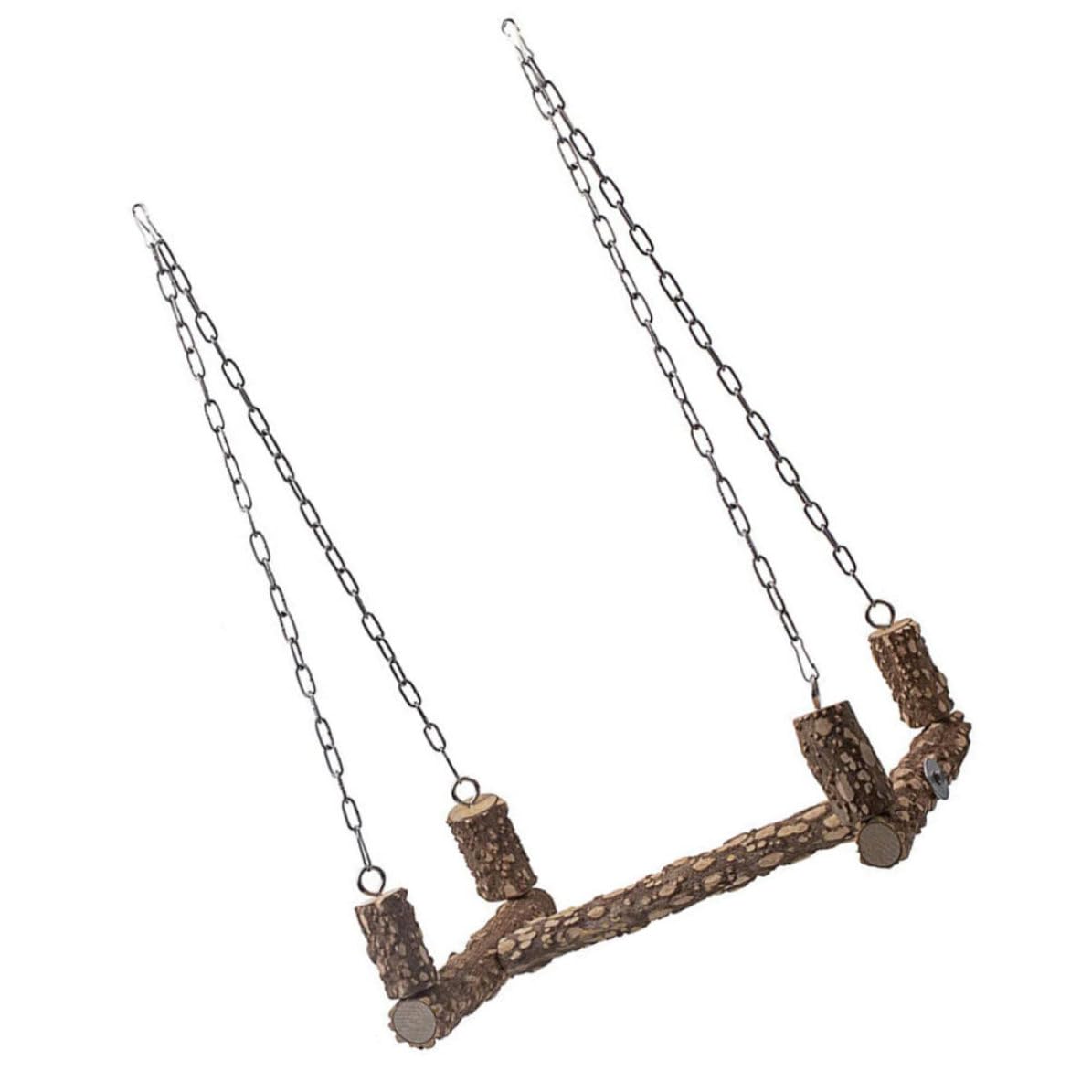 Gioco per Pappagalli in Legno Naturale Trespolo e Altalena Marrone, Supporto Robusto in Acciaio Inox per Gabbia Uccelli, per Esercitare Abilità di Arrampicata e Colore Casuale