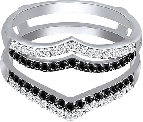 3 Ct Round Cut Black and White Diamond Enhancer Guard Wrap Ring, 14K White Gold Plated, 925 Sterling Silver, Engagement Wedding Ring for Women
