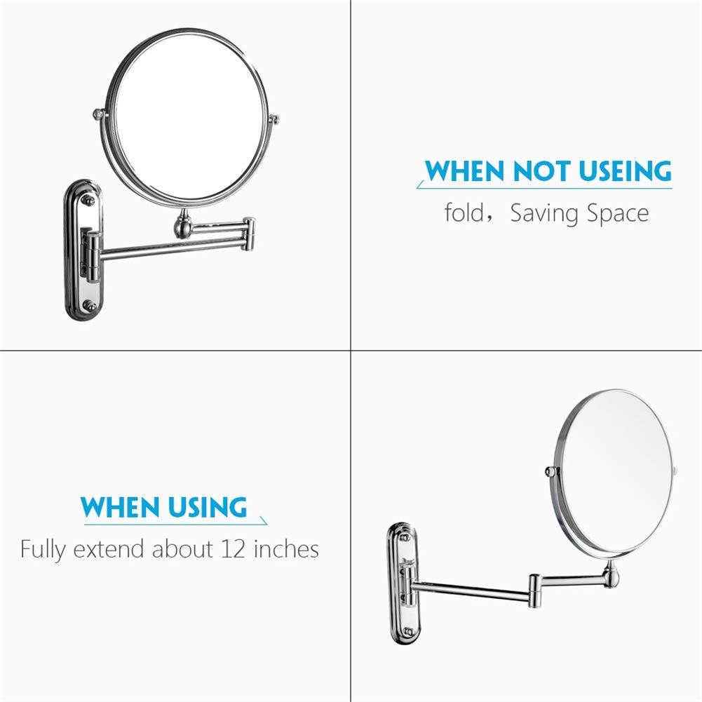 Espejo de maquillaje Montaje en pared, Espejo de baño extensible de Doble Cara giratorio de 360 ° Espejo de Aumento de 10X Espejo de belleza de Forma Redonda plegable,Gold_8inch (Bronce Verd