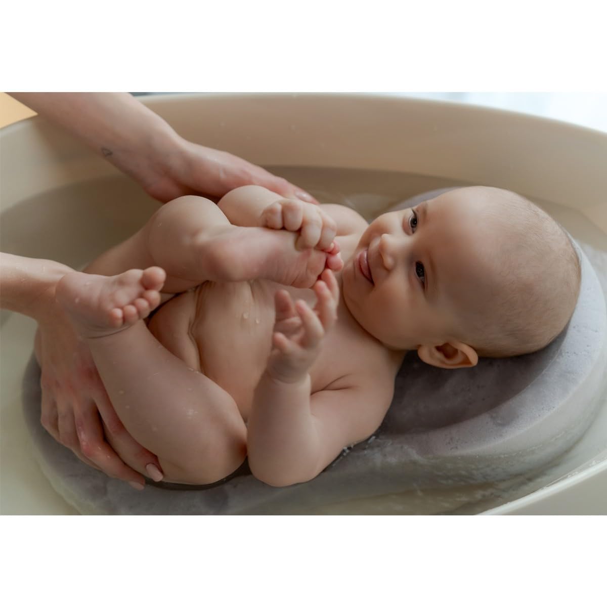 TEGGI Baignoire ergonomique bébé avec thermomètre Blanc + Pied + Tuyau