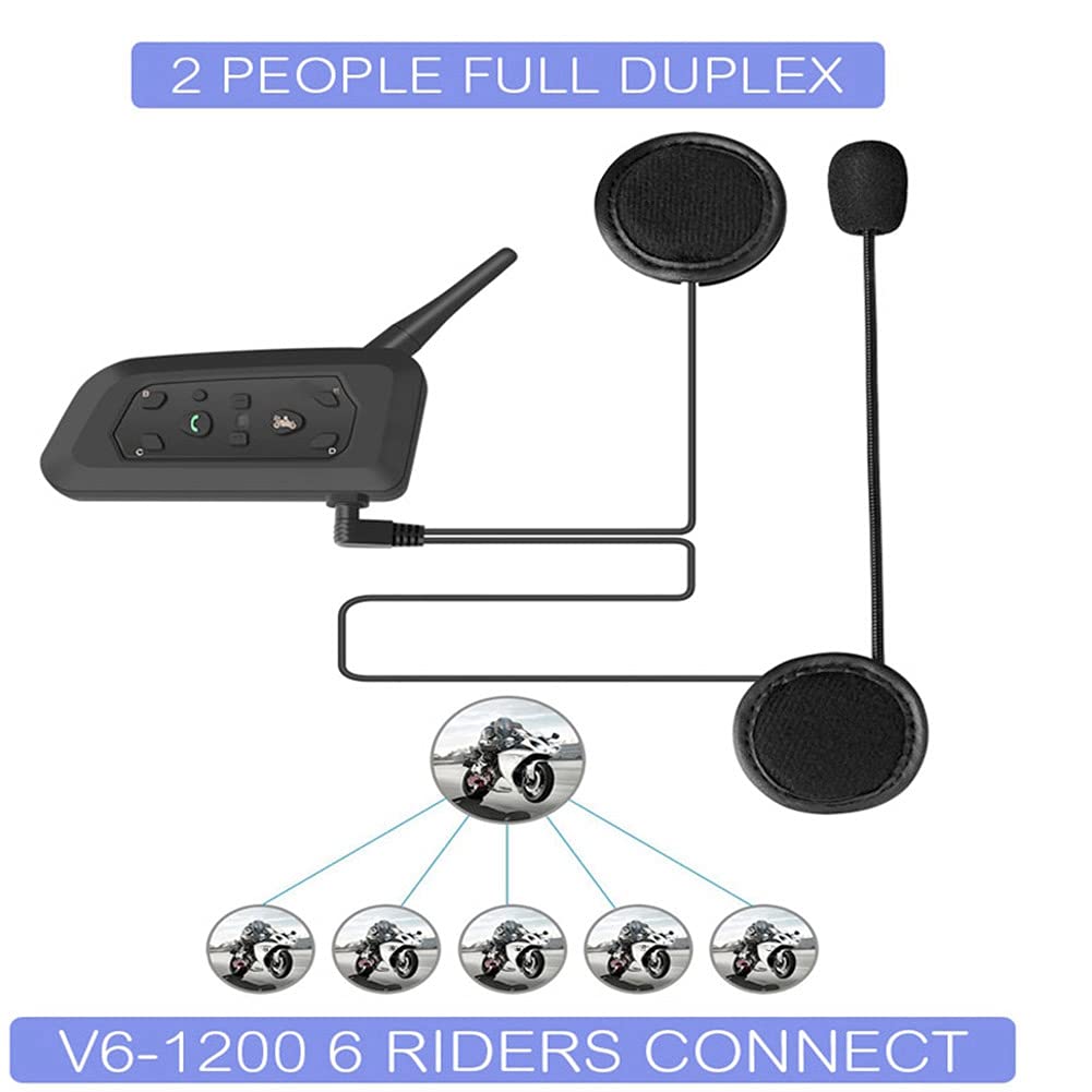 Altoparlante per Casco Moto, V6Plus 1200 Casco Moto Interfono BT Wireless Cuffia Vivavoce per 6 Persone