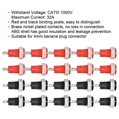 10 Paare Sicherheitsbindungen (rot + schwarz), 32A -Messingterminal mit 4 mm Bananenstopfenbuchse, 12 mm Montageloch für Stromversorgungs- / Testgeräte