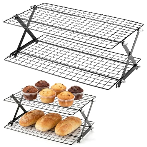 Umllpet Griglia di Raffreddamento Pieghevole a 2 Livelli, 15x10x3 cm, Resistente al Forno e Lavabile in Lavastoviglie, Ideale per Pane, Biscotti e Dolci