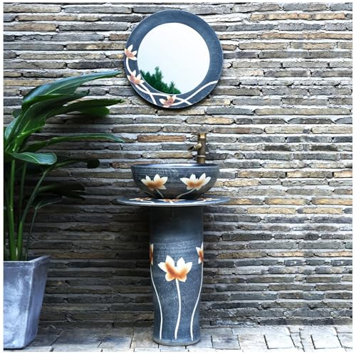 RDIAYDN Vintage Säulenwaschbecken 4-teiliges Set