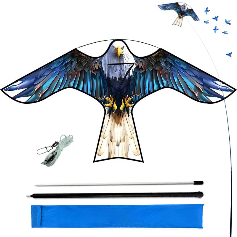HENGDA KITE Bird Hawk Flying Kite with Pole Crops Farm Protector Bird Scarer Flying Kite with 4m Pole Blue