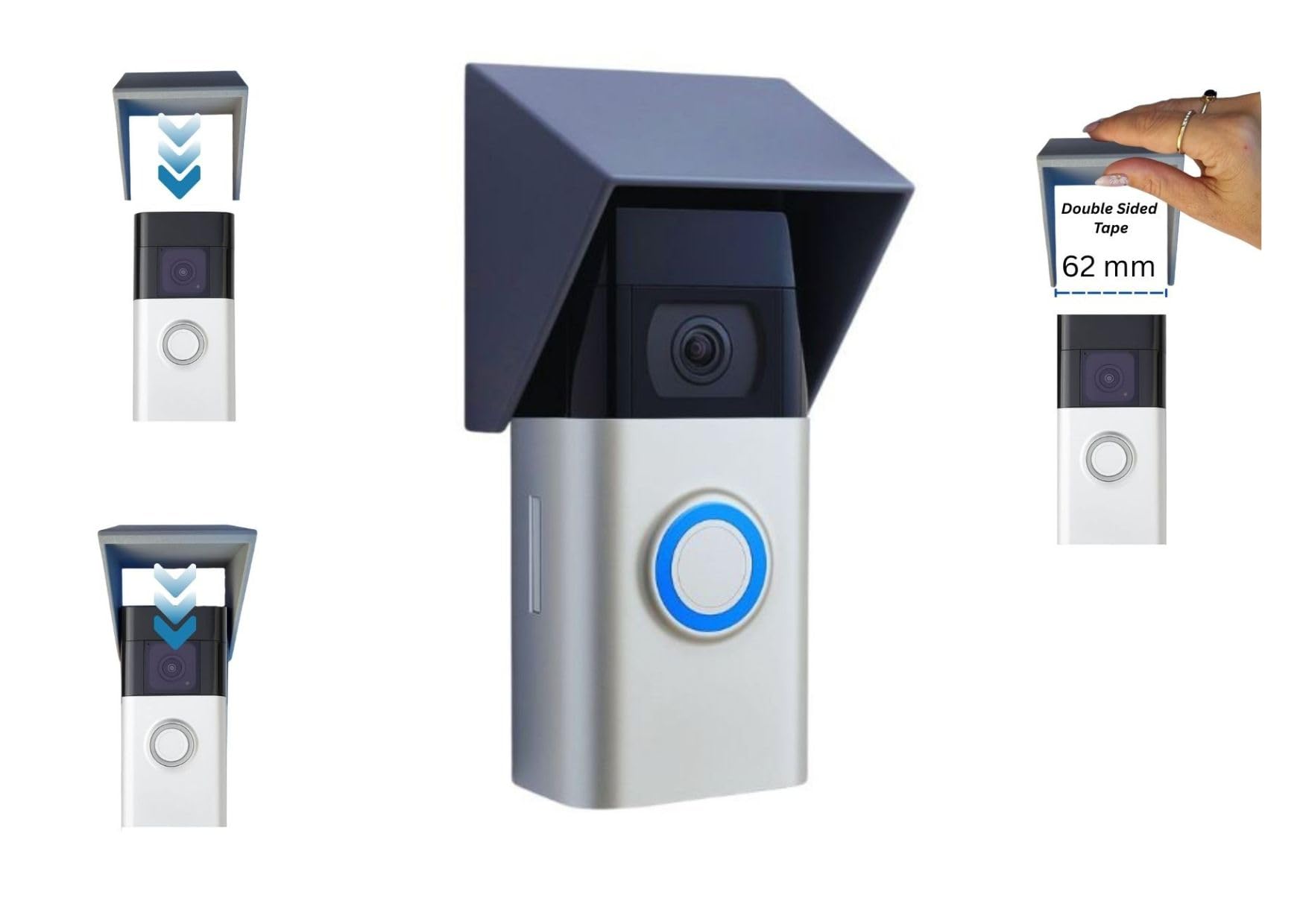 Video Doorbell Rain and Sun Cover – Compatible with Ring Battery Doorbell 3, 3 Plus, 4, and Battery Plus (62 mm Width Only) – 55 mm Extended Weatherproof Anti-Glare Protective Housing – Flat Gray 2