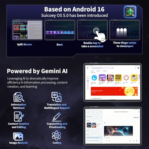 Image of 10 inch Tablet with Keyboard, 2026 Gemini AI Android 16 Tablet, 24GB+256GB+2TB Expand, Electronics Tablets with 8-Core, 8000mAh, 5G WiFi, GPS, GMS, 2 in 1 Tablet PC with Case /Mouse /Stylus(Green Case)