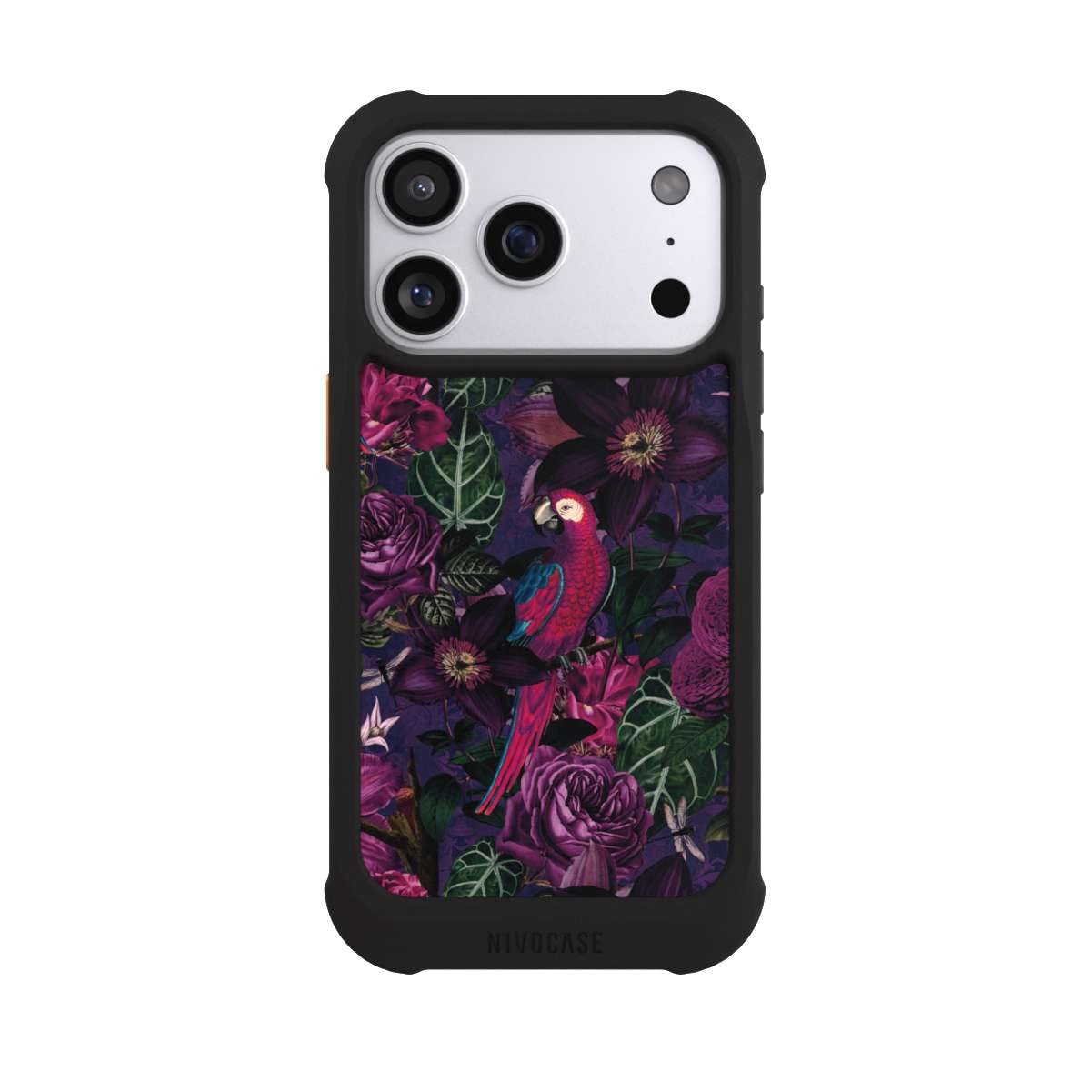 Coque iPhone 17 Pro antichoc MagSafe noire motif oiseau jungle