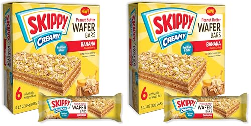 Image of SKIPPY Creamy Peanut Butter Wafer Bars, Banana Flavor with Real Fruit & Oats, 6 Individually Wrapped Bars (7.8 oz Box) (Pack of 2)