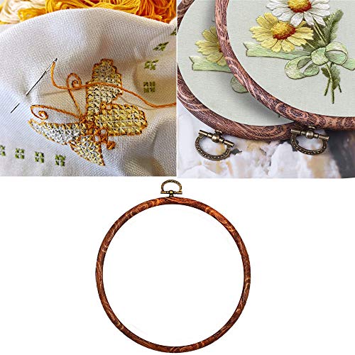 Esoes Embroidery Frames, 2 Pieces Embroidery Hoop Ring Plastic Cross Stitch Hoops Set Imitated Wood Display Frame Circle and Oval Embroidery Kits for Art Craft Sewing and Hanging (A)