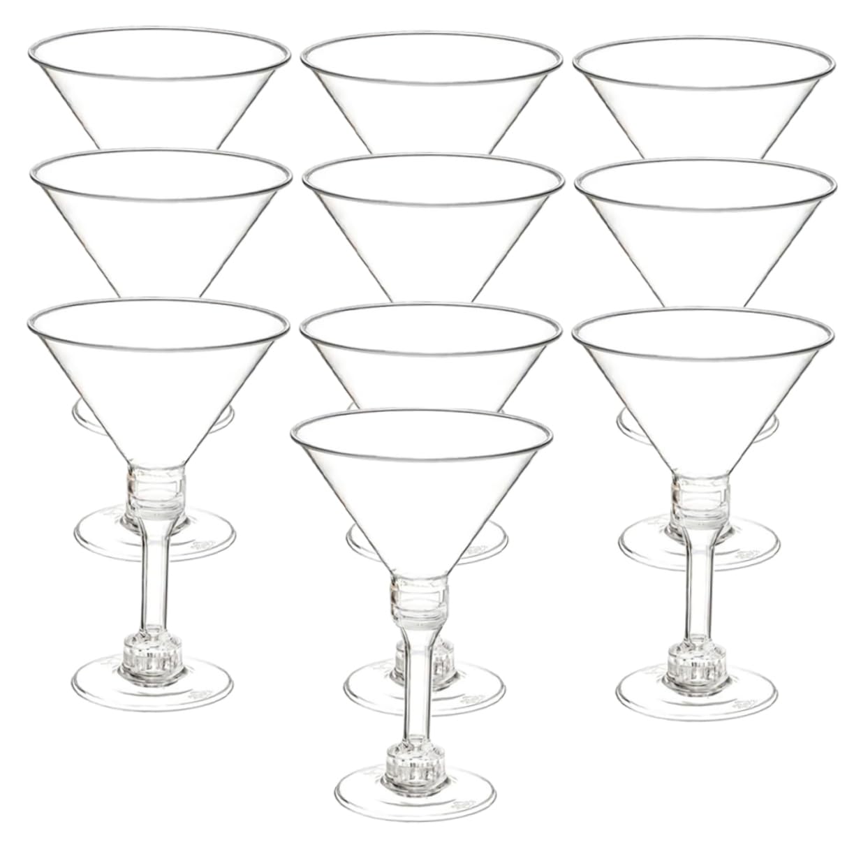 Kichvoe 10pcs Clear Plastic Martini Cups Shatterproof Goblets for Parties Elegant Drinking Glasses for Cocktails Desserts and Celebrations