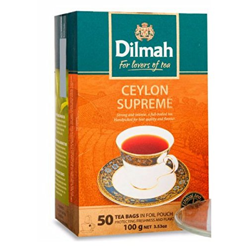 Dilmah Earl Grey Tea, Ceylon Supreme Tea, English Breakfast Tea, English Afternoon Tea - 50 Tea Bags 100g (3.53 oz) - Finest Pure Ceylon Black Tea Box (Ceylon Supreme)
