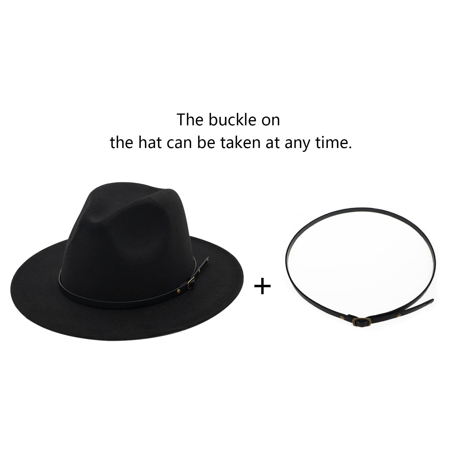 DRESHOW Sombrero de ala ancha Fedora para mujer Hebilla de cinturón Retro Panamá Floppy Hat