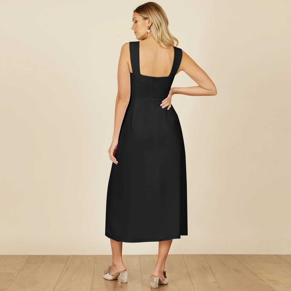 Vestito Senza Maniche Donna Elegante Abito Cerimonia con Spacco Laterale Vestiti Eleganti da Cocktail Abito Midi Formale Vestito da Sera Scollo Cuore Abiti da Festa