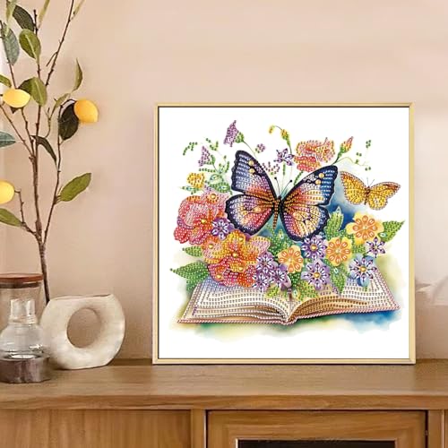 Image of Diamond Art Painting Kits for Adults, 5D Special Shape Diamond Art Canvas with Crystal Rhinestones, DIY Diamond Painting for Beginners, Butterfly and Flower Design, Home Wall Decoration, 12x12 Inch
