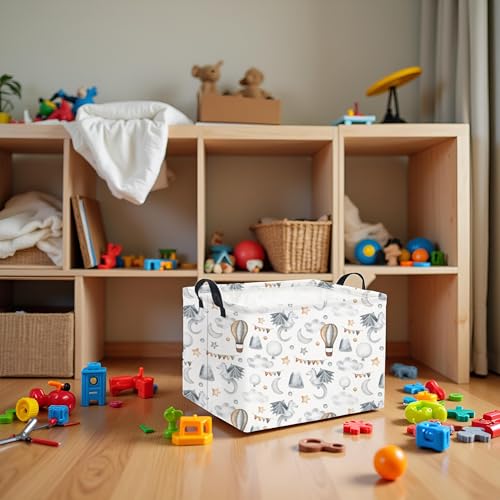 Image of Rectangular Baby Kids Storage Basket for Home Kitchen Girls Cute Storage Bin Organizer Shelf Book Room Decor(Flying Dinosaur)